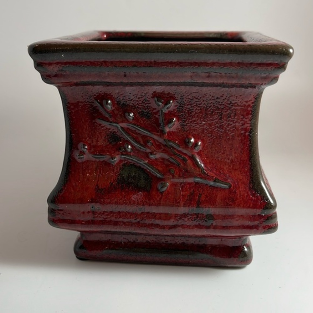 Burgundy Vase Pottery Candle Holder Heavy